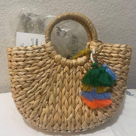 NEW Women’s boho beach life rattan woven tote handbag - Picture 2 of 7